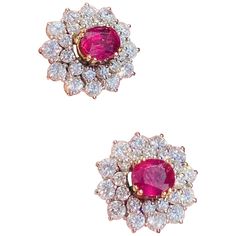 Luxury Oval Ruby Earrings, Yellow Gold Ruby Earrings With Brilliant Cut, Alexis Bittar Jewelry, Diamond Settings, Ruby Diamond, Diamond Halo, Halo Diamond, Deep Red, Estate Jewelry