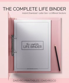 the complete life binder is shown in pink