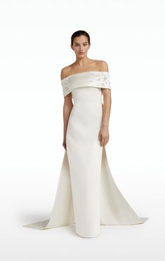 Shinan Ivory Long Dress – Maison Safiyaa USA Column Gown, A Line Gown, Floral Embroidery, One Shoulder Wedding Dress, Off The Shoulder, Long Dress, A Line, Train, London