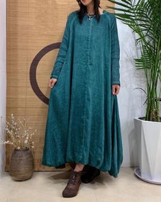 "【Fabric】 linen Lining  cotton 【Color】 Brown, peacock blue, purple 【Size】  Shoulder width is not limited Shoulder + Sleeve Length 68cm / 26\" Bust 130cm / 50\" Length 123cm / 47\" Washing & Care instructions: -Hand wash or gently machine washable do not tumble dry -Gentle wash cycle (40oC) -If you feel like ironing (although should not be necessary) , do it with steam or while the dress is still slightly wet -Do not bleach If you like this dress, perhaps you will also like other dresses from our Purple Maxi Dresses, Long Linen Dresses, Maxi Dress Spring, Autumn Dresses, Brown Maxi Dresses, Purple Maxi, Purple Maxi Dress, Spring Maxi Dress, Dresses Purple