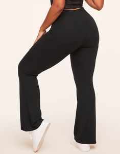 Donna Black Plus Yoga Pant, 1X-2X | Adore Me Solid Crossover Waistband Bottoms For Gym, Crossover Waistband Solid Bottoms For Gym, Stretch Wide Leg Activewear With Wide Waistband, Athleisure Stretch Bottoms With Crossover Waistband, Stretch Athleisure Bottoms With Crossover Waistband, Wide Leg Athleisure Activewear, Wide Leg Elastane Activewear In Athleisure Style, Workout Pants With Wide Waistband And Wide Leg, Wide Leg Elastane Athleisure Activewear