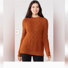 Nwt Prana Sky Meadow Knit Sweater Dark Ale Rust Burnt Orange $110 Msrp Large Pit To Pit 22" Flat Unstretched Mock Neck 90% Recycled Cotton 10% Recycled Polyester Orange Textured Knit Top For Fall, Orange Knitted Top For Fall, Cozy Orange Knit Top, Orange Sweater For Layering In Fall, Orange Winter Workwear Tops, Orange Sweater For Fall Layering, Orange Knit Tops For Fall, Orange Winter Tops For Work, Fitted Orange Knit Sweater