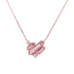 14kt Gold with (2) 4x2mm Baguette (1) 9x2.5mm Baguette and 0.04ct Diamond on Fireworks setting. 16"/18" ajustable chain All Sales Final. Heart Gem Necklace, Delicate Diamond Necklace, خواتم خطوبة, Pink Jewellery, 2024 Jewelry, Valentine Jewelry, The Bling Ring