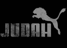 the word judah with a lion's head on it in grey and white letters