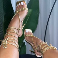 Brand New With Dust Bag; Size Eu 37 Is Equivalent To Us Size 6.5 Gold Heels Wedding, Gold Heels Prom, Gold Lace Up Heels, Gold Strap Heels, High Heels For Prom, Gold Strappy Heels, Heels Prom, Strappy High Heels Sandals, Knee High Heels