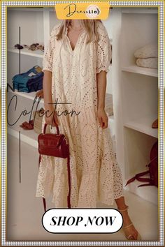 Eyelet Tassels Tiered Maxi Dress Beige Tassel Dress For Vacation, Chic Spring Maxi Dress With Tassels, Casual Maxi Dresses With Tassels, Elegant Beige Tassel Dresses, Elegant Cream Boho Dress For Summer, Short Sleeve Dress With Tassels For Vacation, Elegant Boho Dress With Short Sleeves For Beach, Vacation Midi Dress With Tassels, Casual Tassel Maxi Dress For Spring