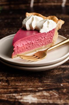 a piece of pie on a plate with a fork