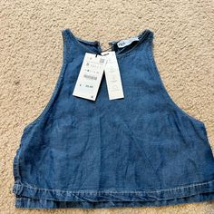 Denim Cropped Top. New With Tags. Denim Crop Top, Cropped Top, Zara Tops, Color Blue, Zara, Womens Tops, Crop Tops, Tags, Women Shopping