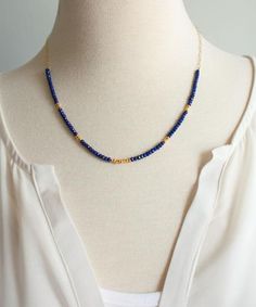 Lyra Lapis Banded Gemstone Necklace | Blue Beaded Delicate Necklace | Boho Jewelry | Lapis Vermeil N Lapis Lazuli Beaded Necklace With Faceted Beads For Gift, Lapis Lazuli Rondelle Gemstone Beads Jewelry, Sapphire Beaded Necklaces With Gemstone Beads For Gift, Sapphire Beaded Necklaces As A Gift, Sapphire Round Bead Necklaces For Gifts, Sapphire Rondelle Necklace For Gift, Gold Lapis Lazuli Faceted Beads Necklace, Sapphire Rondelle Necklace As A Gift, Sapphire Faceted Beaded Necklace For Gift