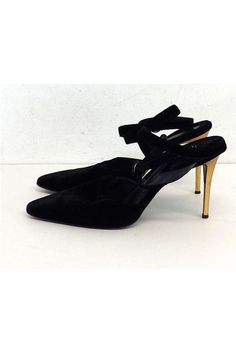 Size 7 Black & Gold Velvet Pointed Toe Strappy Heels Made in Italy Buckles up ankle Gold heel accent Some outsole/insole wear Well Used Heel height 4.5" Formal Heels With Ankle Strap And Padded Ankle, Medium Width Closed Toe Heels With Padded Ankle, Formal Ankle Strap Heels With Padded Ankle, Closed Toe Heels With Padded Ankle And Medium Width, Evening Heels With Padded Ankle Strap, High Heels With Padded Ankle For Evening, Elegant Padded Ankle Heels For Evening, Elegant Closed Toe Heels With Padded Ankle, Formal Closed Toe Heels With Padded Ankle