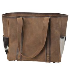 The STS Ranchwear Cowhide Trinity Tote is crafted from the finest cowhide leather and designed to hold everyday essentials. It features a convenient top-handle for easily on-the-go use. Perfect for adding a stylish western touch to your look. GENUINE FULL GRAIN LEATHER; GENUINE COWHIDE LOBSTER CLAW TOP CLOSURE DUAL SHOULDER STRAPS 2 INTERIOR SCRUNCH POCKETS; 1 INTERIOR ZIP POCKET CONCEAL CARRY HOLDER 14"W X 11.5"H X 6.5"D Everyday Leather Shoulder Bag With Patch, Leather Tote Shoulder Bag With Leather Patch, Ranch Wear, Cow Hide, Western Wear, Full Grain Leather, Lobster Claw, Cowhide Leather, Leather Trims