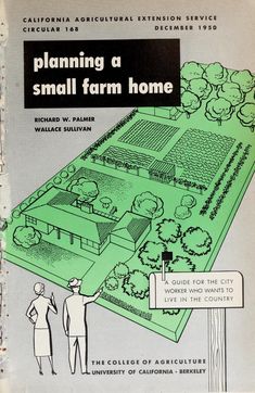 an old book with a diagram of a small farm home