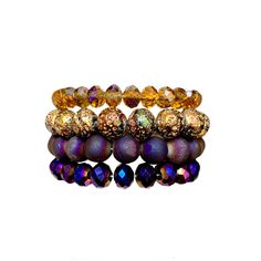 "\"Navya\" This bead bracelet set features a majestic purple and gold mix of iridescent druzy, mystic lava stone, and crystal beads. This set is so alluring! 4 Stretch Bracelets Fits a 6 3/4\"-7 1/4\" Wrist Purple Druzy Bracelet, Lava Stone Bead Bracelet, Crystal Beads Bracelet, Purple Bead Bracelet, Purple Crystal Bracelet, Gold Bead Bracelet, Gold Stretch Bracelet" Golden Color Palette, Purple Crystal Bracelet, Purple Beaded Bracelets, Gold Stretch Bracelet, Druzy Bracelet, Gold Bead Bracelets, Crystal Beads Bracelet, Royal Purple, Purple Crystals