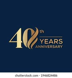 an anniversary logo with the number forty years and gold lettering on a dark blue background