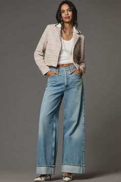 AGOLDE Dame High-Rise Cuffed Wide-Leg Jeans Anthropologie Outfits 2023, Cuffed Jeans Outfit, Anthropologie Fashion, Total Girl, Cozy Wear, Anthropologie Style, Autumn Outfits, Denim Trends, Fashion 2024