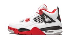 The Air Jordan 4 GS “Fire Red 2020” is the youth sizing of an original colorway of Michael Jordan’s fourth signature model.  The “Fire Red” was released in November 2020 and, for the first time since the design’s original release in 1989, features the iconic “Nike Air” branding on the heel.  The rest of the shoe is also as close to the original as possible, which includes a return to the “OG” shape and color scheme.  A variety of smooth white leather can be found on the toe, collar, and heel.  J Air Jordan 4 Fire Red, Jordan 4 Retro Fire Red, Jordan 4 Fire Red, Air Jordan Retro 4, Air Jordan Iv, Jordan Iv, Jordan Retro 4, Dr Shoes, Jordan 4s