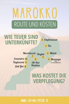 the map for maroko route and kosten in germany, with information about it