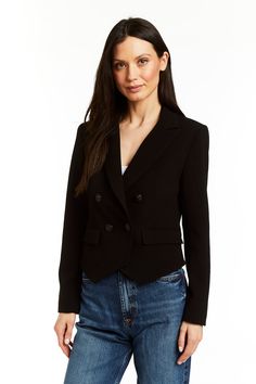 Introducing the Elga Blazer, a timeless and sophisticated addition to any wardrobe. Crafted with a classic tailored design and luxurious black fabric, this blazer exudes both elegance and professionalism! French Cuff, Tailored Design, Resort Style, Black Blazers, Black Fabric, New Dress, Houston, Dress Shop, Cuff