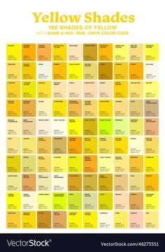 Yellow Tone Color, Shade Background, Name Illustration, Color Names Chart, Shades Of Yellow Color, Swatches Color, Yellow Color Palette, Yellow Pantone, Pantone Color Chart