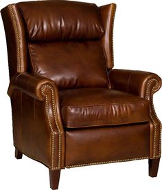 a brown leather recliner chair with nail polishing