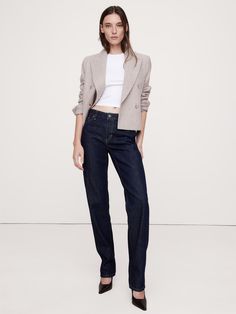 Low-Rise Rigid Straight Jean | Banana Republic Classic Jeans With Standard Cut Leg For Workwear, Relaxed Fit Straight Jeans For Fall, Classic Fall Rigid Denim Flare Jeans, Relaxed Fit Jeans For Fall, Classic Dark Wash Jeans For Fall, Classic Rigid Denim Flare Jeans, Relaxed Fit High Rise Jeans For Business Casual, Straight Cropped Jeans For Fall Workwear, Classic Cropped Jeans For Fall