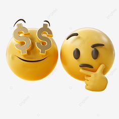 two yellow emoticions with thumbs up and dollar signs on their faces, one pointing at the other