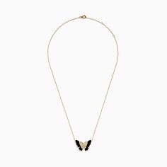 Effy Nature 14K Yellow Gold Onyx and Diamond Butterfly Necklace Diamond Butterfly Necklace, Diamond Butterfly, Yellow Stone, Butterfly Necklace, Gold Yellow, Round Diamonds, Gold Metal, Onyx, Yellow Gold