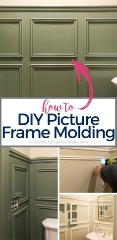 a collage of photos showing different types of frames and molding on the walls