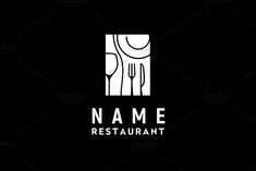 the restaurant logo with fork and knife on black background, suitable for use in advertising