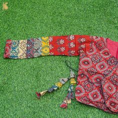 Red Ajrakh  Pure Cotton Stitched Blouse - Khinkhwab Banarasi Fabric, Banarasi Brocade, Brocade Fabric, Blouse Fabric, Floral Tie, Hand Woven, Pure Cotton, Color Variations, Hand Weaving