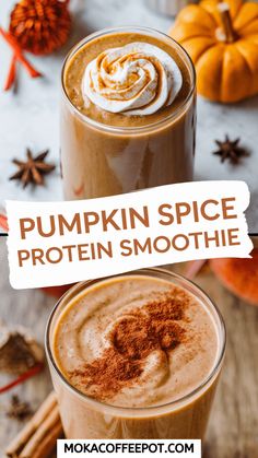 Craving the flavors of fall without the guilt of a slice of pumpkin pie? Enter the Pumpkin Spice Protein Smoothie! This delightful concoction packs all the cozy vibes of autumn into a single glass. With its creamy texture and warm spices, this smoothie transforms breakfast into a seasonal celebration. Forget about spending your hard-earned cash... Protein Pumpkin Smoothie Recipes, Pumpkin Protein Smoothie Healthy, Pumpkin Spice Coffee Smoothie, Pumpkin Puree Smoothie, Pumpkin Spice Protein Smoothie, Pumpkin Spice Smoothie Healthy, Pumpkin Spice Protein Shake, Pumpkin Protein Smoothie