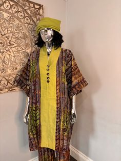 Nigerian Adire Palazzo Two piece set. Size 8-10UK Fitted Brown Cotton Sets, Spring Fitted Patchwork Sets, Fitted Yellow V-neck Sets, Multicolor Cotton V-neck Sets, Bohemian Cotton Sets With Short Sleeves, Green Fitted Bohemian Set, Bohemian Green Short Sleeve Set, Green Bohemian Short Sleeve Set, Yellow Fitted Short Sleeve Set