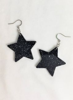 Sparkle Star Earrings – retroelo Trendy Black Sterling Silver Earrings, Star Shaped Nickel Free Plug Earrings For Gift, Nickel-free Star Shaped Plug Earrings For Gift, Star-shaped Nickel-free Plug Earrings For Gift, Star-shaped Nickel-free Plug Earrings As Gift, Handmade Black Star-shaped Earrings, Trendy Black Star-shaped Jewelry, Black Star Charm Earrings, Black Star-shaped Metal Earrings