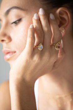 Logan Hollowell queen moonstone ring sprinkled with diamonds in yellow gold. 14K Yellow Gold Diamonds (TW 0.15cts) Logan Hollowell Rings, Logan Hollowell, Queen Rings, Baby Queen, Moonstone Ring, Halo Rings, Halo Ring, Ring Diamond, Yellow Gold Rings