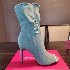 Light Blue Jean Material (New Never Wore) Camel Ankle Boots, Leopard Print Ankle Boots, Lace Up Heel Boots, Jean Material, Zipper Heels, Chunky Heels Boots, Lace Up Wedges, Cute Boots, Light Blue Jeans