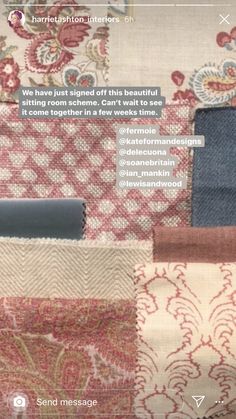 an image of fabric samples with text on them