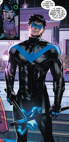 an image of a man in black and blue costume