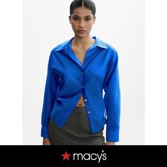 in stock Blue Shirt Women, Concert Fits, Satin Shirt, Neon Blue, Blue Shirt, Shirt Women, Shirts & Tops, Medium Blue, Shirt Style