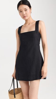 POSSE Alice Mini Dress | Shopbop Fitted Unlined Linen Dress, Chic Square Neck Linen Dress, Fitted Linen Dress With Square Neck, Chic Linen Dress With Straight Neckline, Fitted Linen Dress With Straight Neckline, India Fashion, Healthcare Professionals, Square Neckline, Mini Black Dress