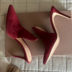 Gianvito Rossi Gorgeous Dark Red Shoes Size 7. 85 Mm Heel. Very Comfortable! Burgundy 4-inch Heels For Evening, Burgundy Almond Toe Heels With 4-inch Heel, Modern Red Heels With 4-inch Heel, Chic Almond Toe Heels For Gala, Chic Pointed Toe Court Shoes With Red Sole, Suede High Heels With Red Sole, Elegant Suede Heels With Red Sole, Chic Court Shoes With Red Sole And Closed Toe, Party Suede Heels With Red Sole