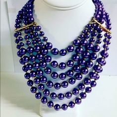 Elegant Multi Strand Pearl Necklace With Earrings Purple Beaded Jewelry For Formal Occasions, Handmade Purple Jewelry For Evening, Elegant Purple Jewelry With Round Beads, Purple Pearl Jewelry For Party, Purple Pearl Party Jewelry, Multi Strand Pearl Necklace, Pearl Lariat Necklace, Blue Opal Necklace, Jewelry Purple