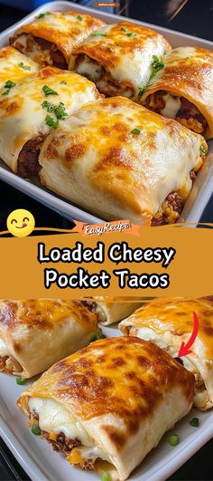 the loaded cheesy pocket tacos are ready to be eaten in the oven