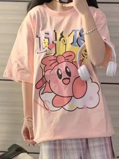 Kirby Shirt, Y2k Fashion Pink, Harajuku Fashion Kawaii, Printed Tshirt Women, Kawaii Shirts, Style Kawaii, Anime Tshirt, Kawaii Clothes, Harajuku Fashion