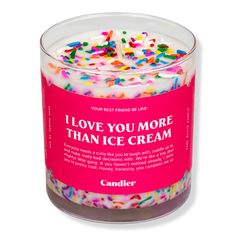 i love you more than ice cream candle with sprinkles and pink label