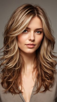 Layered Hair Dos, Side Part Feathered Bangs, Long Layers With Face Framing Pieces Medium Length Hair, Wavy Hairstyles For Medium Length Hair, Hair Color To Brighten Your Face, Voluminous Medium Length Hair, Hairstyles For Medium Length Layered Hair, Hair Style For 50+ Woman, Long Hairstyles For Women In 40s