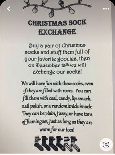 a christmas sock exchange sign hanging on a wall