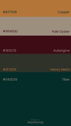 the color chart for different shades of brown, green and red with text that says copper