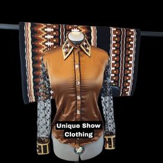 We specialise in Showmanship, Horsemanship, Western Rodeo Queen Jackets, Show shirts, Show Pad and Show vest. Unveiling our Brand New Bronze Showmanship Shirt and Pad set done by UniqueShowClothing❤️ All the designs are made with beautiful pattern and comfortable material to avoid any problems related to design and fitting with a scope of future alterations. We priorities your comfort for your riding, by using high quality strechable cloth,which gives you freedom to move effortlessly being light, cool, comfortable and stylish. In our expressive designs We also offer our customers to use Leather instead of rexin in our Swirls Pattern and in different styles, In terms of crystals and stones we use Imported Material Preciosa like in this jacket. So we offer both exclusive and inexpensive desi Western Pleasure Outfit, Western Horse Riding, Horse Riding Shirt, Western Show Shirts, Bronze Colour, Riding Shirts, Rodeo Queen, Western Pleasure, Western Rodeo