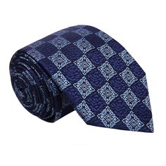 View 3: A Blue Blue Standard Tie For Formal Occasions, Elegant Blue Neckwear With Ties, Patterned Standard Tie For Formal Occasions, Classic Patterned Suit And Tie Accessories For Formal Occasions, Classic Formal Patterned Ties, Blue Adjustable Formal Neckwear, Dapper Semi-formal Neckwear With Ties, Semi-formal Patterned Standard Tie, Elegant Patterned Standard Tie