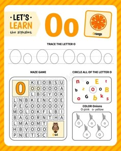 the letter o worksheet with an orange theme